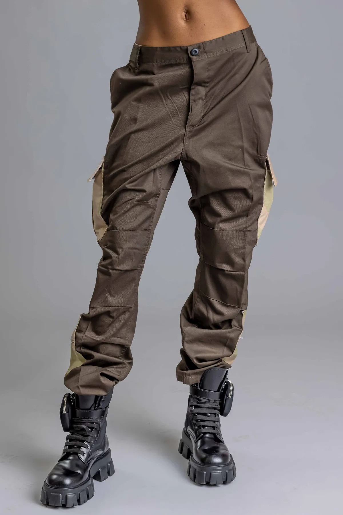 BROWN PATCHWORK COMBAT PANT