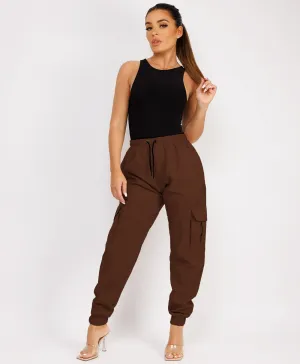 Chocolate Brown Shell Cuffed Pocketed Cargo Trousers