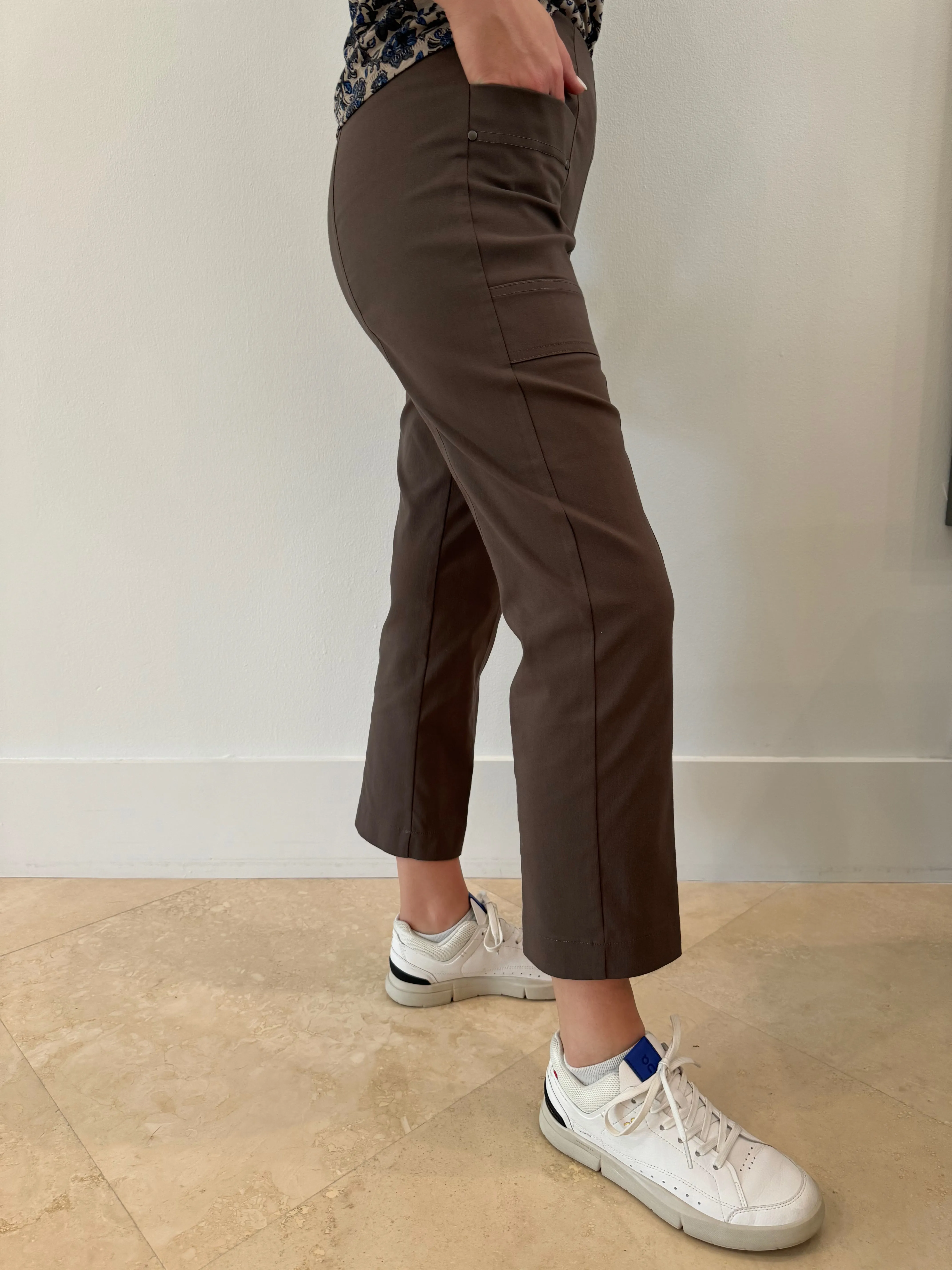 Crop Cargo Pants With Rivet Details - Toast