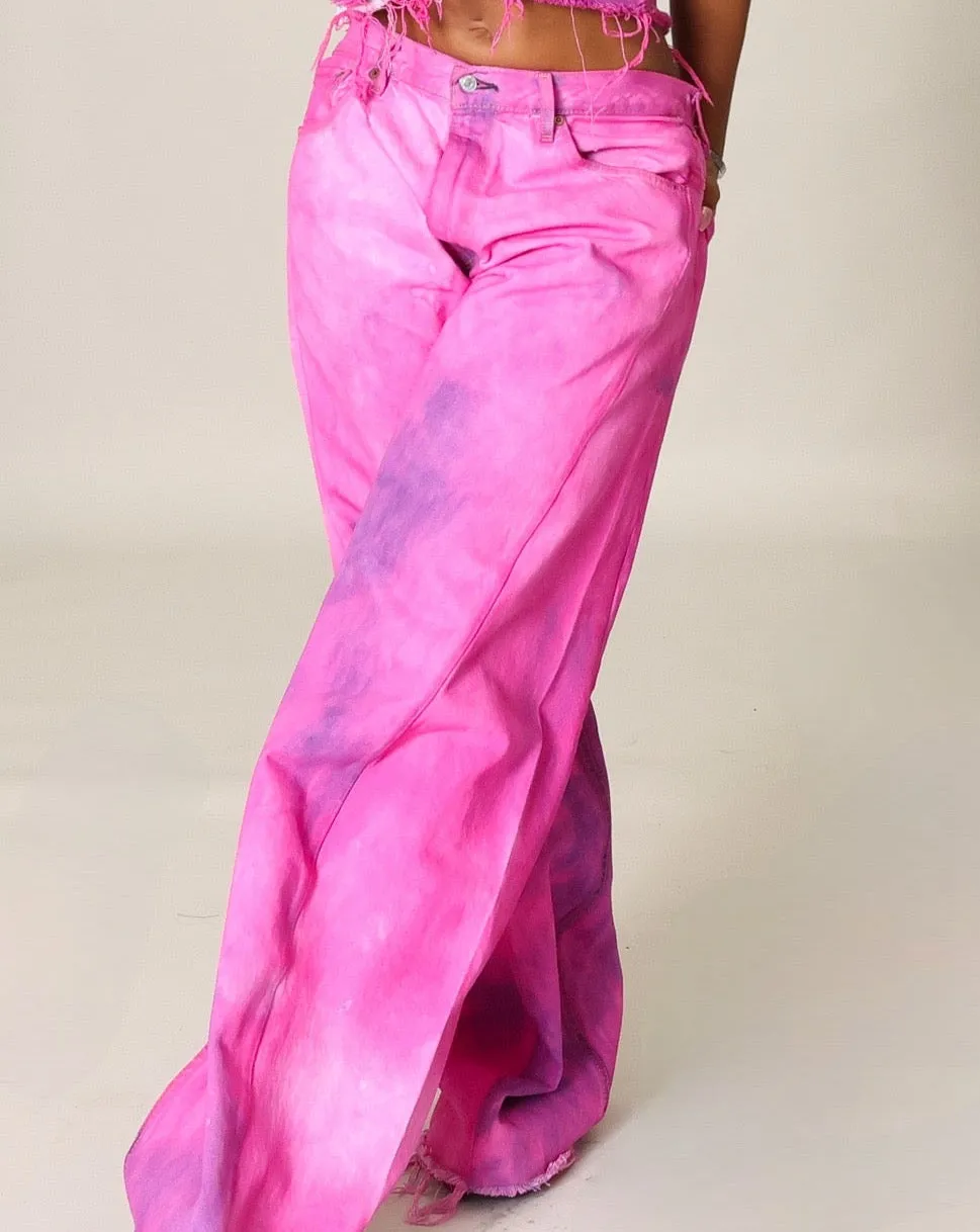 DENIM WIDE LEG JEANS- PINK