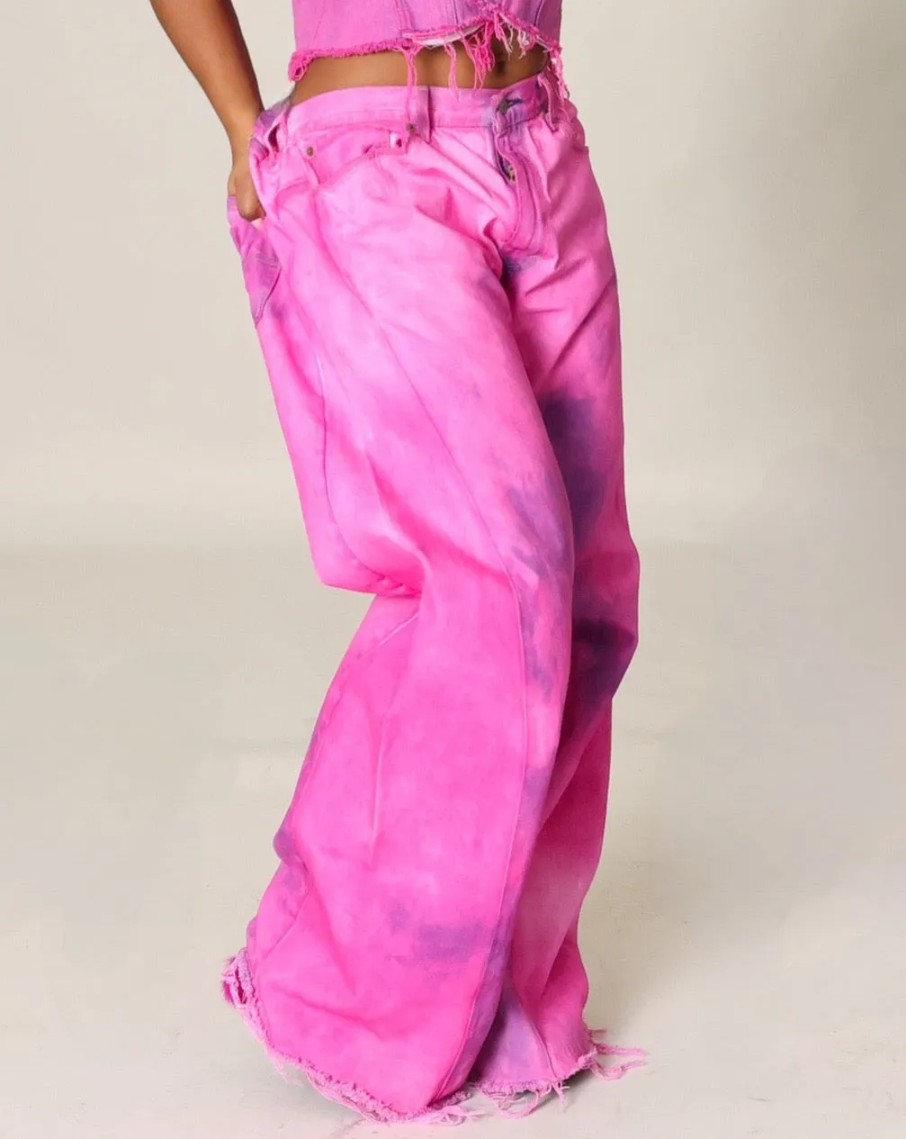 DENIM WIDE LEG JEANS- PINK