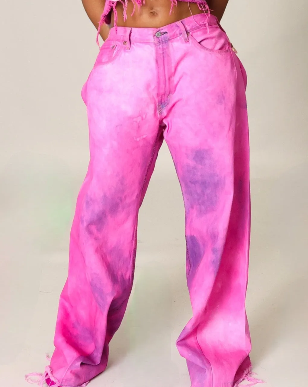 DENIM WIDE LEG JEANS- PINK