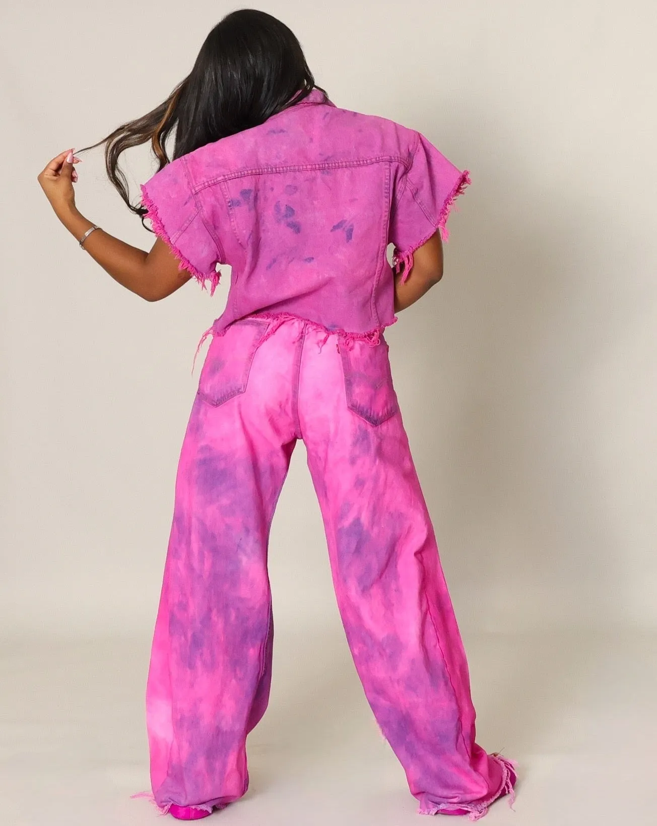 DENIM WIDE LEG JEANS- PINK
