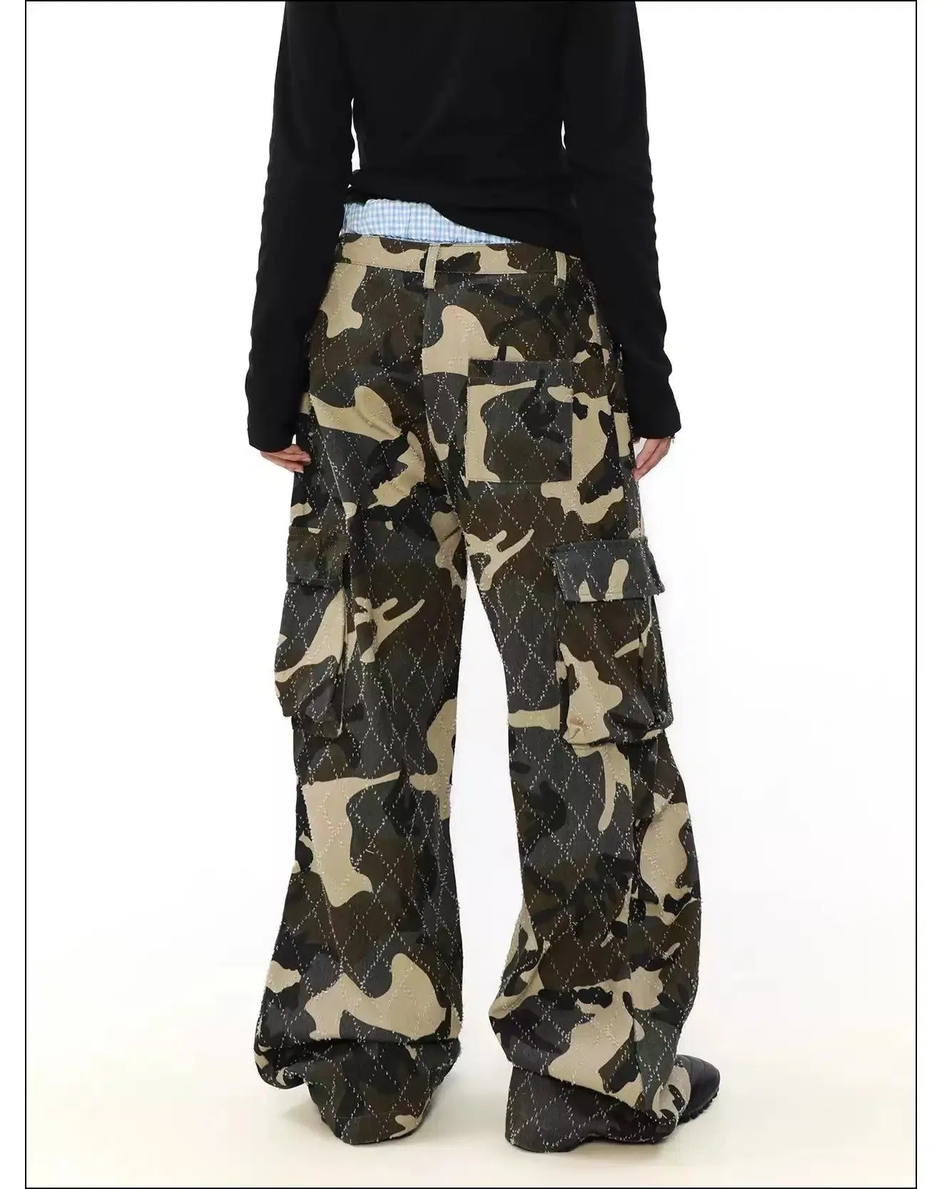 Double-Waist Wide Camo Cargo Pants