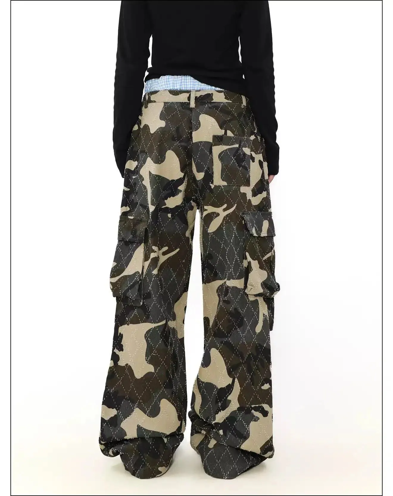 Double-Waist Wide Camo Cargo Pants
