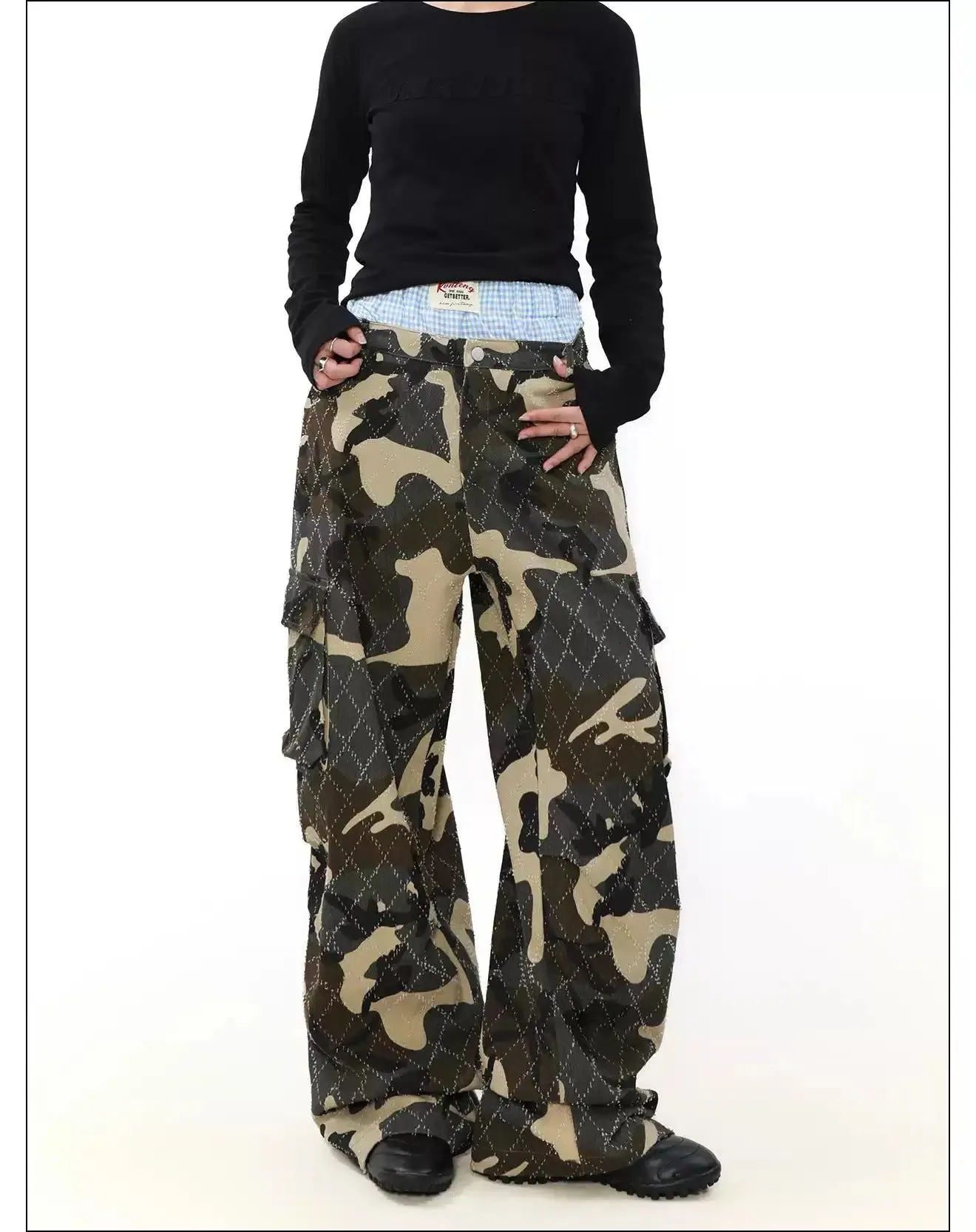 Double-Waist Wide Camo Cargo Pants