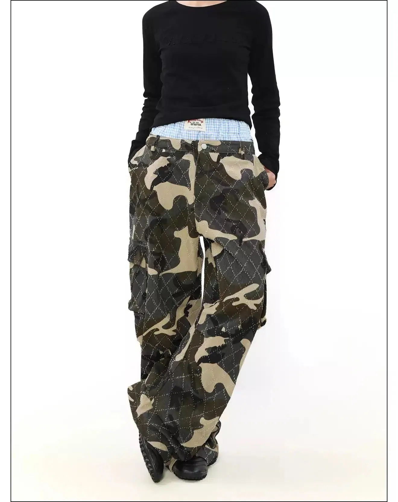Double-Waist Wide Camo Cargo Pants