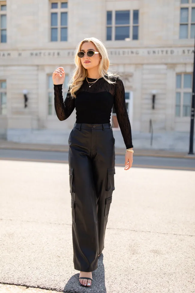 Follow My Lead Black Faux Leather Cargo Pants FINAL SALE
