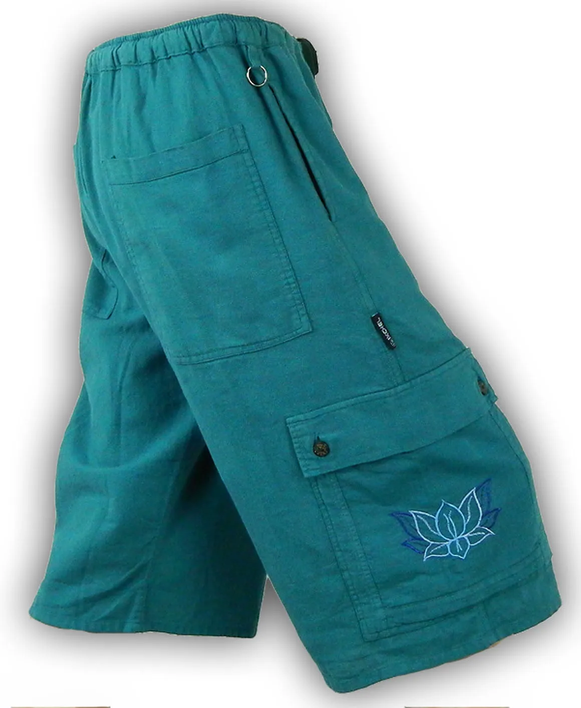 Garment Dyed Cargo Shorts with Lotus Embroidery