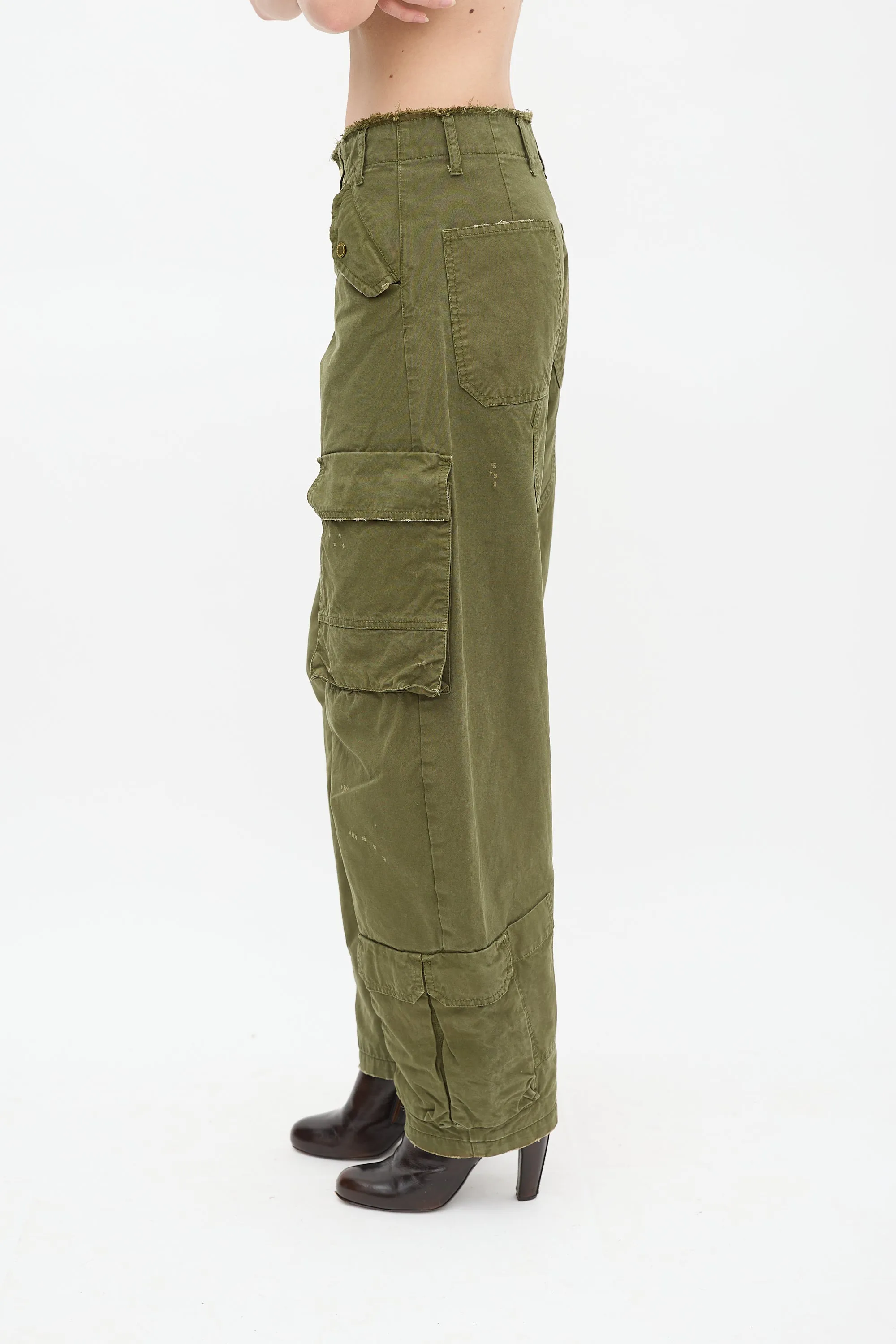 Green Distressed Cargo Pant