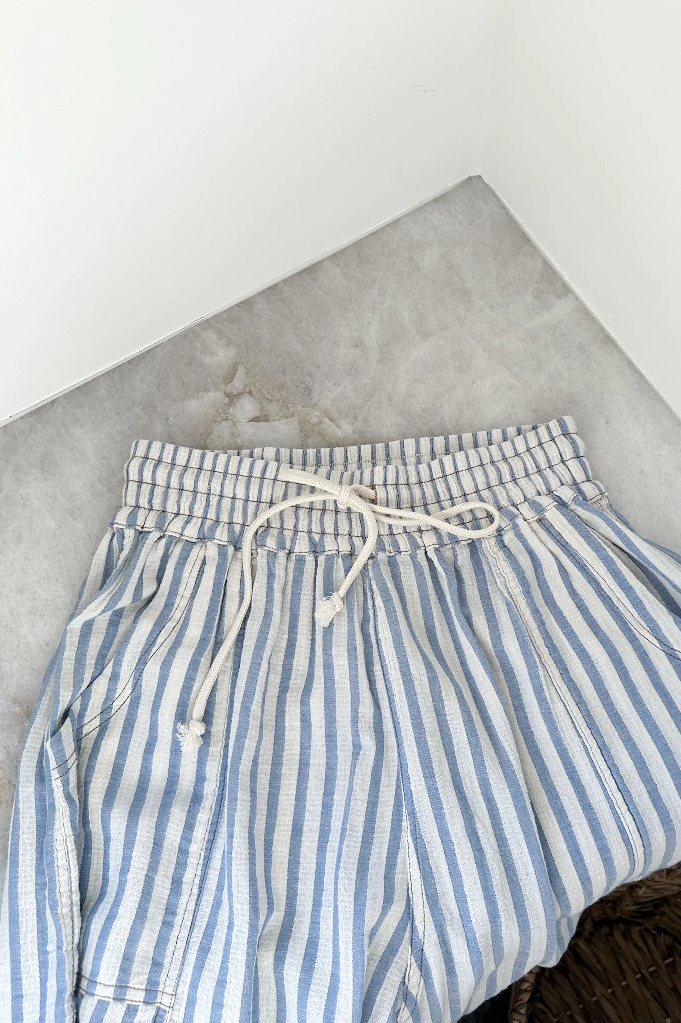 Josie Relaxed Striped Cotton Trousers in Blue