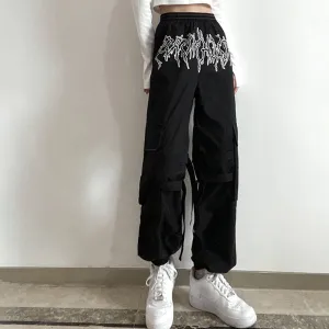 Joskaa Spring Autumn Women Retro Print Straight Cargo Pants Female Harajuku Casual Streetwear Trousers Hip Hop Couple Overalls