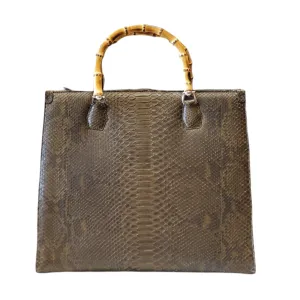Large Tote Oxford Python Bamboo Handles