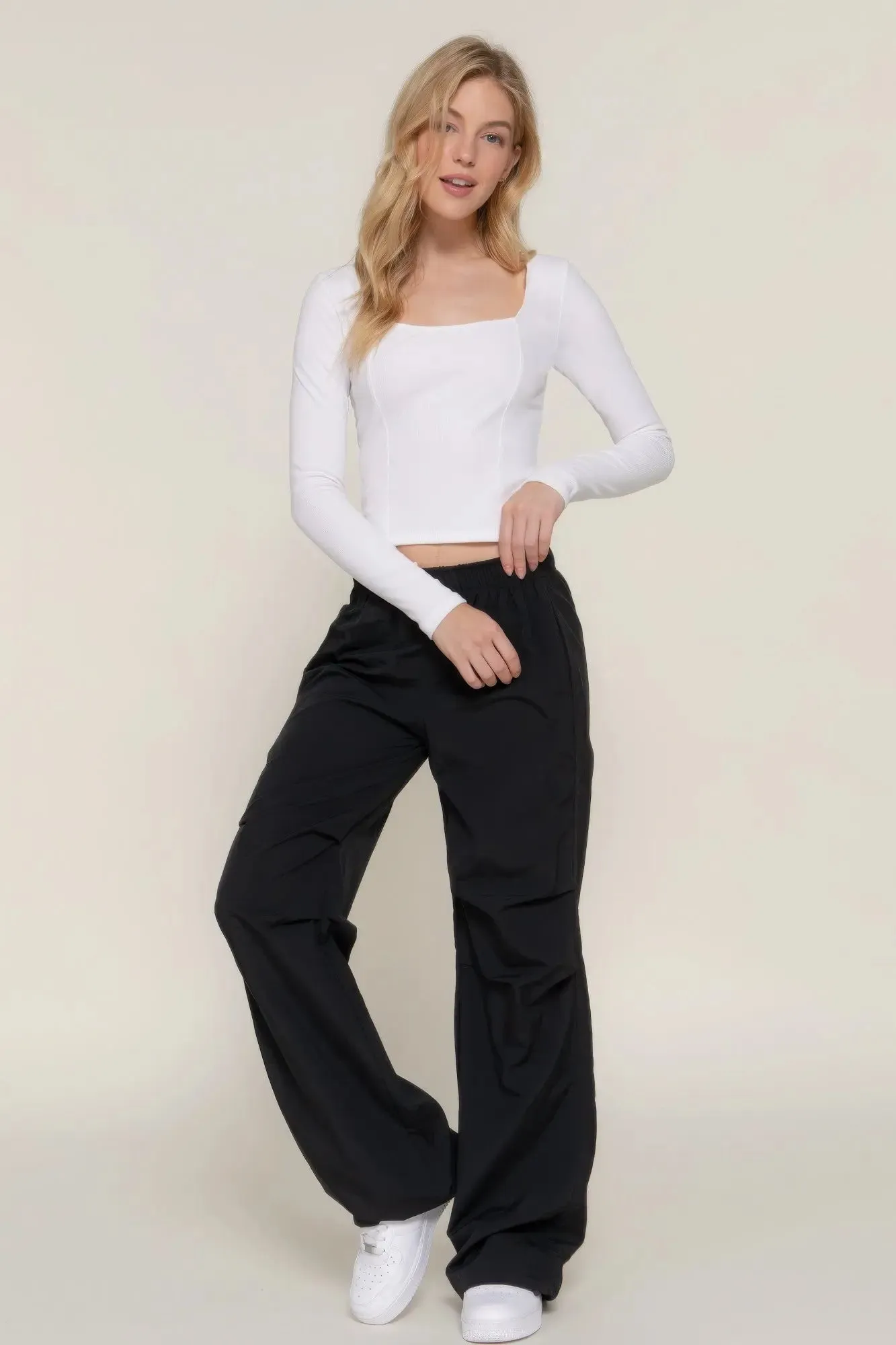Long long sleeve knit top sweetheart neck seam detail knit top