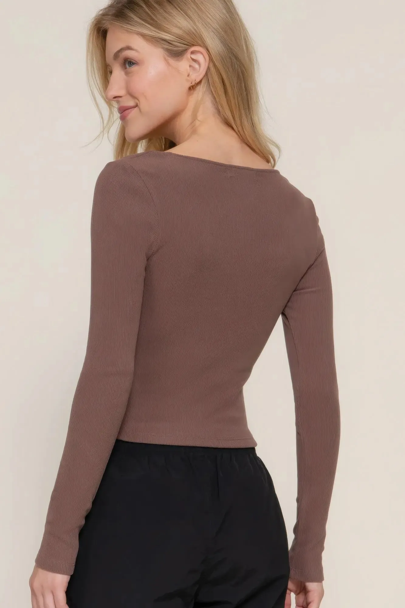 Long long sleeve knit top sweetheart neck seam detail knit top