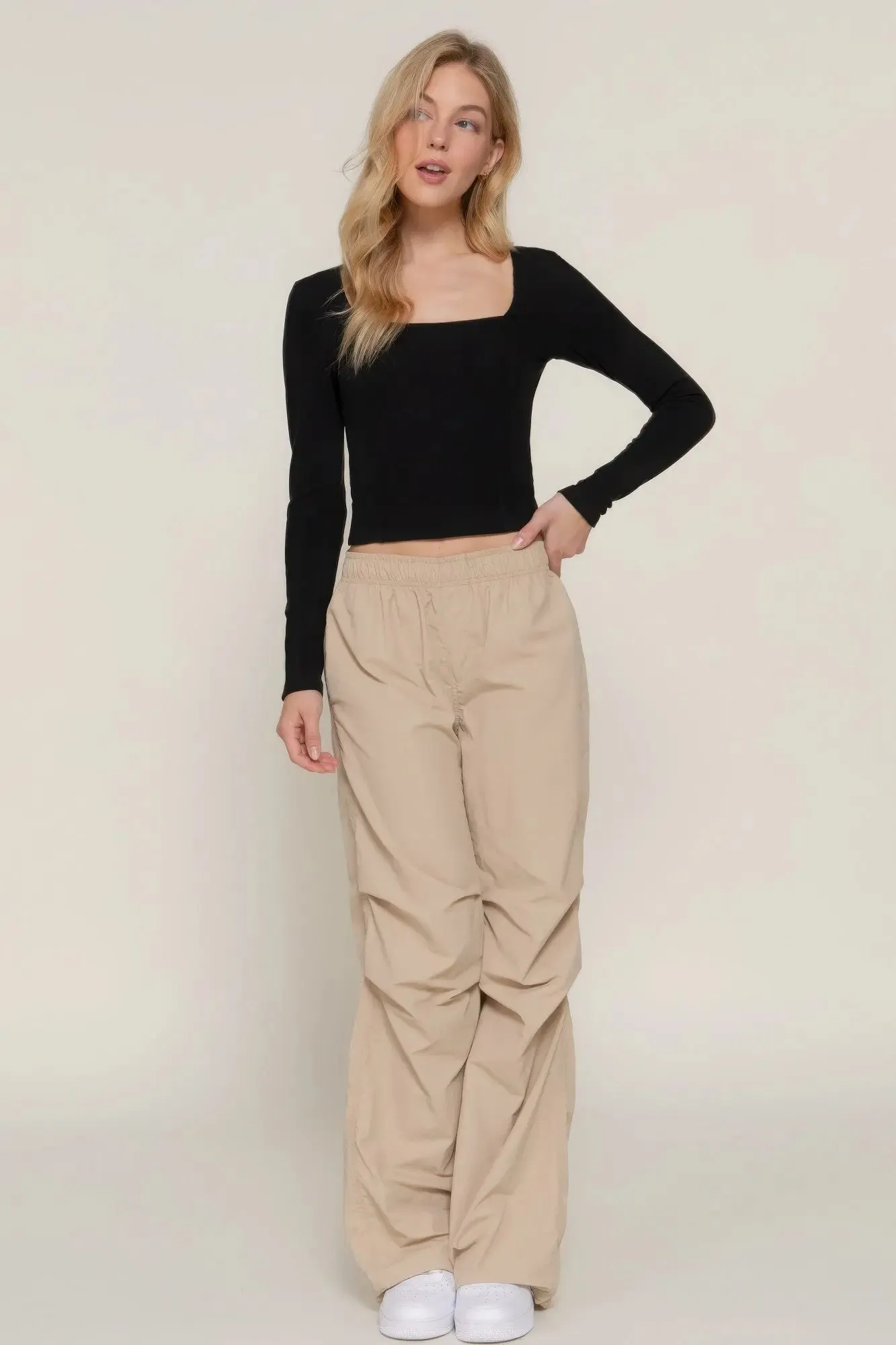 Long long sleeve knit top sweetheart neck seam detail knit top