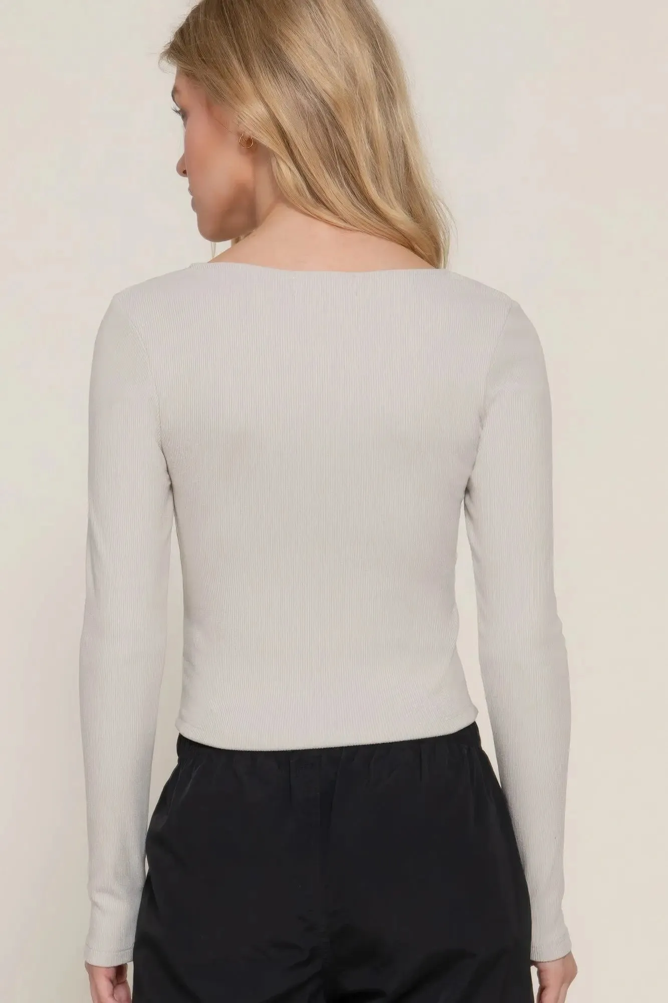 Long long sleeve knit top sweetheart neck seam detail knit top