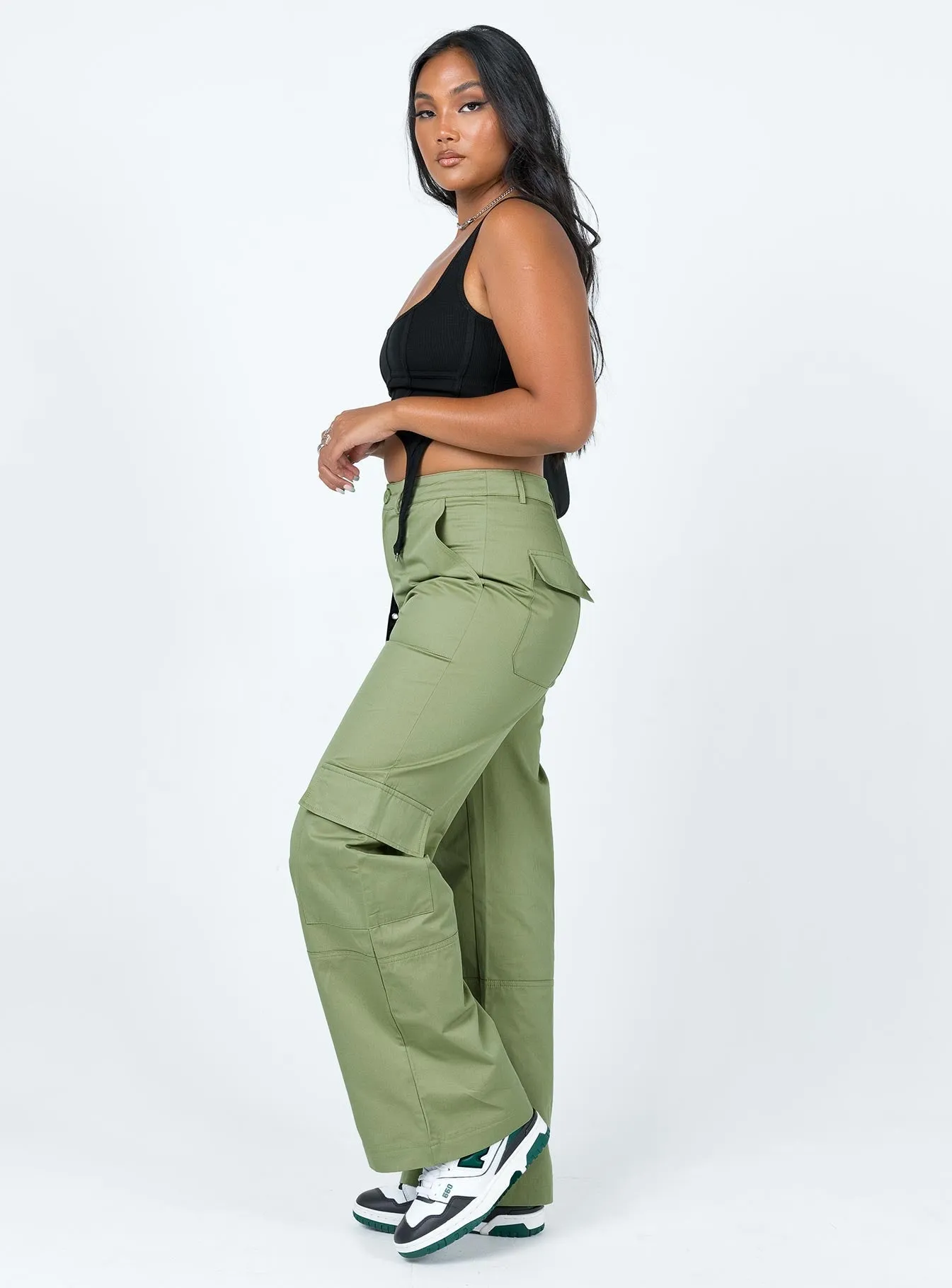 Luna Mid Rise Cargo Pants Green