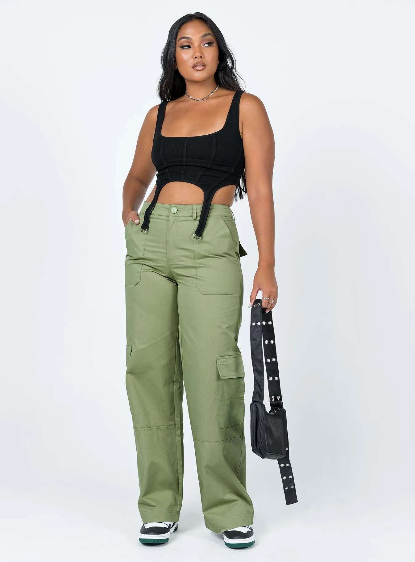 Luna Mid Rise Cargo Pants Green
