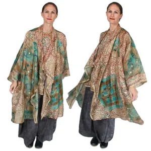 New! Sunheart  Coat Vintage Silk Embroidered Gold Scribble Cachet Coat Sml-7X