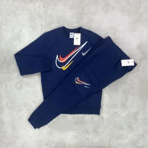 Nike Sportswear Multi Swoosh Graphic Fleece Tracksuit Set Midnight Navy