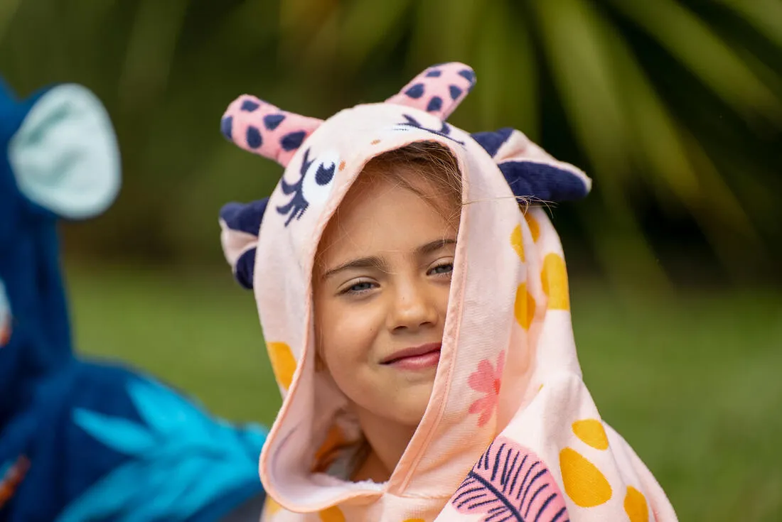 Poncho Bebé Blanco Rosa Algodón Jirafa