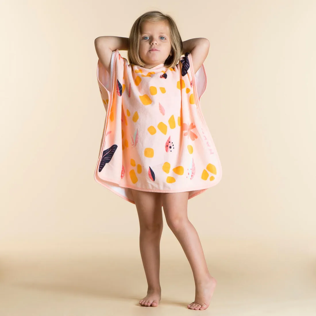 Poncho Bebé Blanco Rosa Algodón Jirafa
