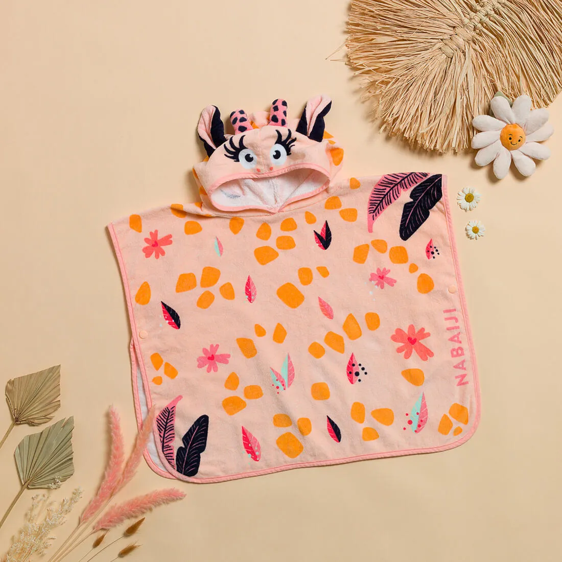 Poncho Bebé Blanco Rosa Algodón Jirafa
