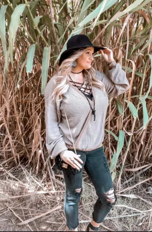 Taupe crossover waffle Top