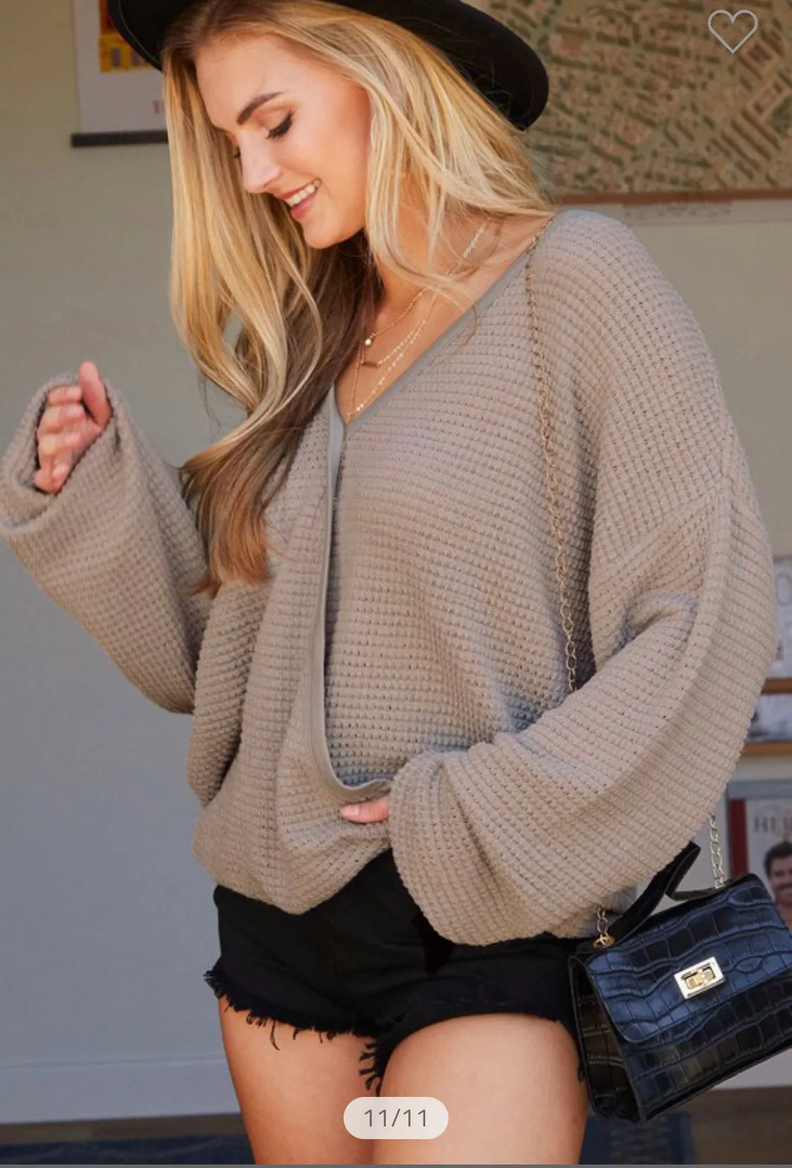 Taupe crossover waffle Top