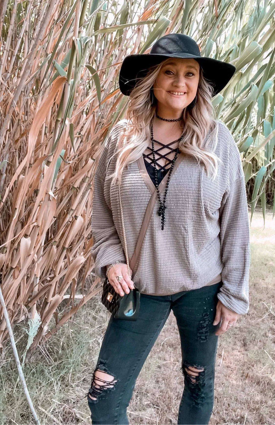 Taupe crossover waffle Top