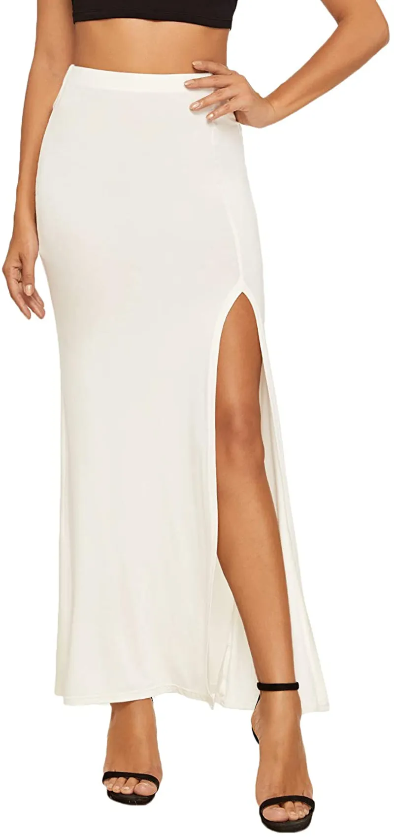 Verdusa Women's Solid Color High Waist Side Split Maxi Skirt