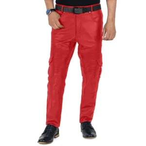 Ylira Men's Red Leather Cargo Pants